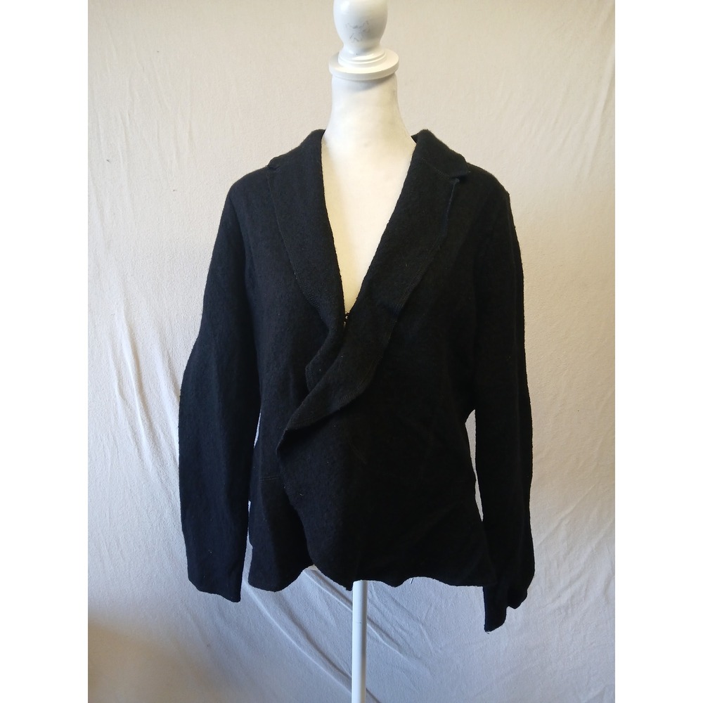 Wool jones new york drape front Ruffle sweater black quiet luxery old money